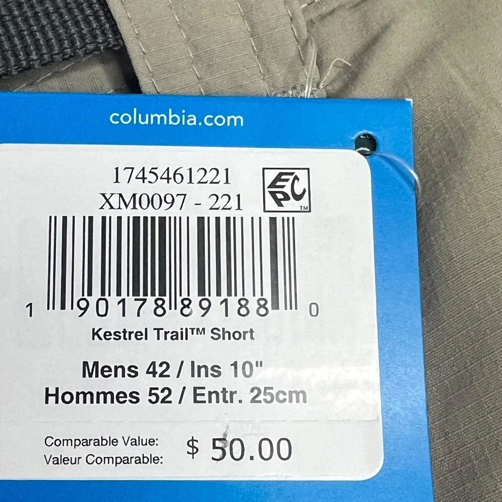 Columbia Kestrel Trail Cargo Shorts Mens 42 Tan Khaki Omni-Shade Belt Hiking NEW